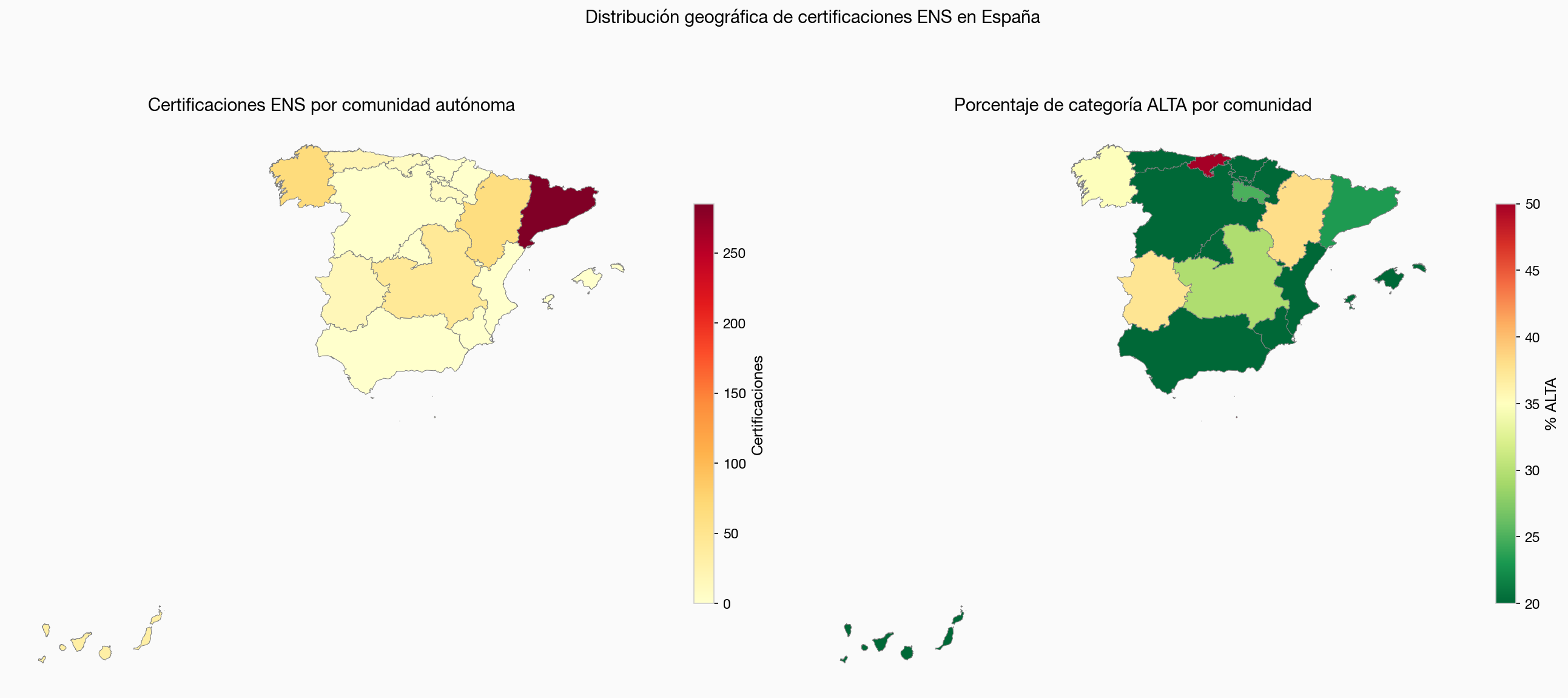 Mapa coropleta de certificaciones ENS en España